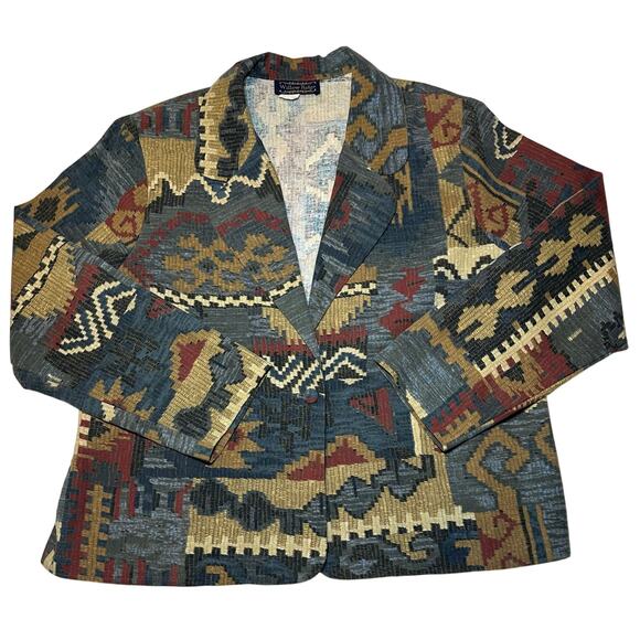 Willow Ridge Vintage Cotton  Southwest Aztec Blazer Jacket 3/4 Sleeve Size 20 - Picture 1 of 5